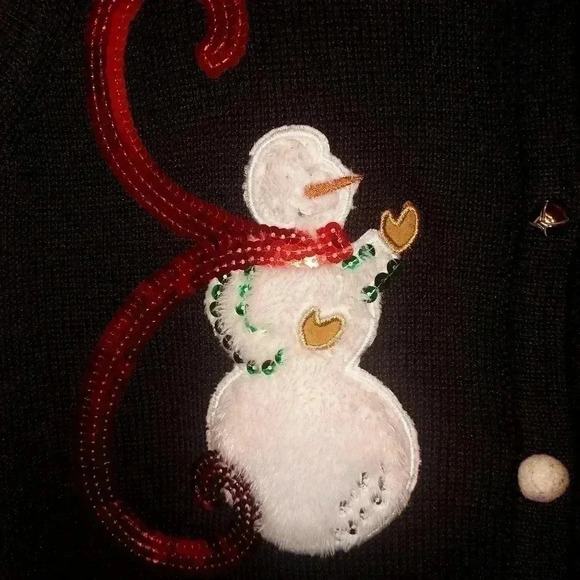 Sophia Jayne Ugly Christmas Sweater Vest Medium Black Sequins Faux Fur Snowman - Picture 4 of 10